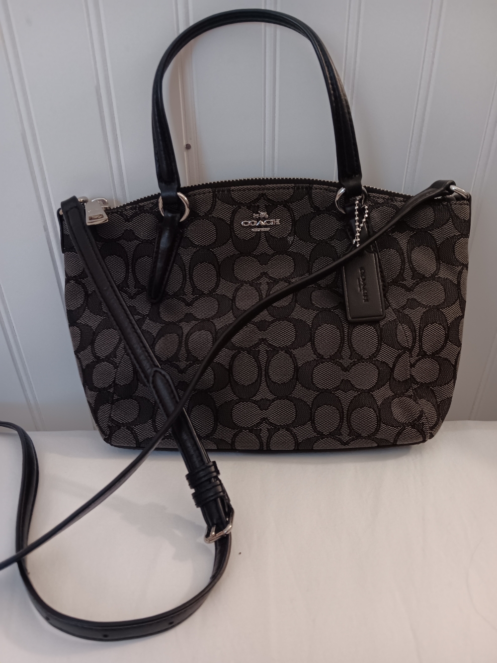Coach Signature Jacquard Crossbody Tote in Black and Gray